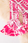 Cowgirl boot fuchsia printed dress with cow printed hem. (Western)  DRG54117 SOL Jean