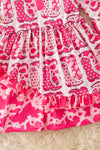 Cowgirl boot fuchsia printed dress with cow printed hem. (Western)  DRG54117 SOL Jean