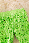 Neon green sequins bell bottoms with faux fur hem. PNG50264 SOL