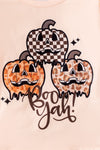 "Boo yah" Ivory long sleeve top and checkered double layer bottoms. OFG51891 AMY