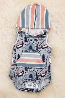  Swimming, camping" gray baby onesie with hoodie. RPB430007 wendy