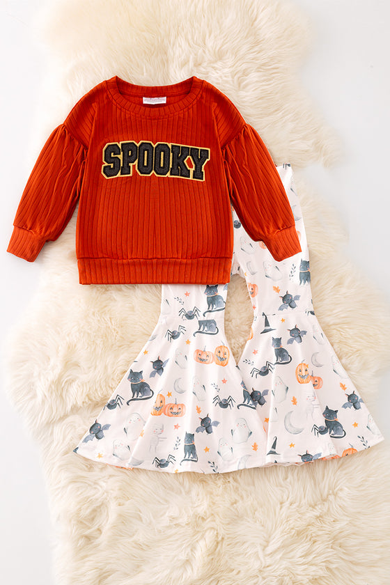 Spooky applique bubble sleeve top and bell bottoms. OFG51150 AMY