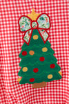 Christmas tree applique on gingham baby bodysuit. RPG65166 SOL