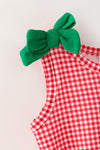 Christmas tree applique on gingham baby bodysuit. RPG65166 SOL