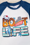 Boat Life" White tee with navy sleeve & shorts. OFB25204002 SOL