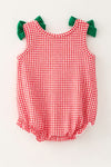 Christmas tree applique on gingham baby bodysuit. RPG65166 SOL
