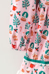 Christmas pattern printed on pink dress with lace hem. DRG65188 AMY