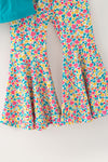 Teal tunic w/ turkey applique and floral bell bottoms. OFG61938 MON