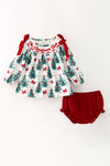 "Oh Christmas tree" Christmas tree printed tunic and red bloomers. RPG65133 AMY