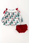 "Oh Christmas tree" Christmas tree printed tunic and red bloomers. RPG65133 AMY