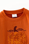 Rust Orange sequins pumpkin applique sweatshirt. TPG60604 MON