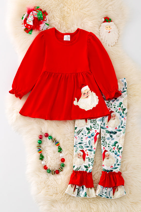 OFG41982 SOL: Santa printed tunic & ruffle pants.🎄