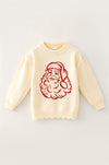 Ivory knit sweater with embroidered Santa. TPG60874 AMY