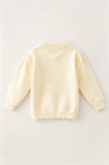 Ivory knit sweater with embroidered Santa. TPG60874 AMY