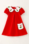 Red cotton dress with Christmas embroidered character. DRG65157 AMY