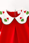 Red cotton dress with Christmas embroidered character. DRG65157 AMY