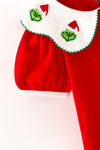 Red cotton dress with Christmas embroidered character. DRG65157 AMY