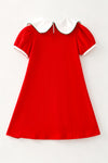 Red cotton dress with Christmas embroidered character. DRG65157 AMY