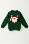 Forest green Santa applique sweater with distressed detail. TPG60759 SOL