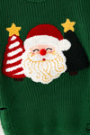 Forest green Santa applique sweater with distressed detail. TPG60759 SOL