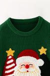 Forest green Santa applique sweater with distressed detail. TPG60759 SOL