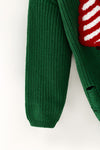 Forest green Santa applique sweater with distressed detail. TPG60759 SOL