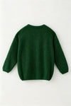 Forest green Santa applique sweater with distressed detail. TPG60759 SOL