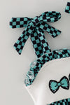 Teal & black checkered baby bodysuit. RPG63768 MON