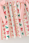 Multi-printed bow- Christmas dress with pink side bows. DRG65202 SOL