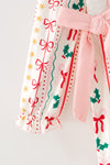 Multi-printed bow- Christmas dress with pink side bows. DRG65202 SOL