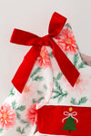 Embroidered Christmas tree printed dress red ruffle hem. DRG65204 SOL