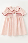 Polka dot dress with embroidered Santa & smocked detail. DRG65154 MON