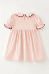 Polka dot dress with embroidered Santa & smocked detail. DRG65154 MON