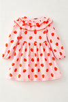 Pumpkin printed on pink gingham ruffle dress. DRG64473 SOL