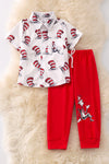 Cat in the ha* printed button up short and red joggers. OFB40279 SOL