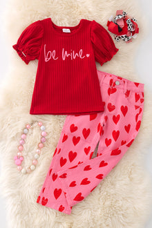  "Be Mine" Red bubble sleeve top & pink w/ red heart jeans. OFG50041 SOL