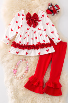  Heart printed on white tunic with red ruffle pants. OFG42791 JEAN