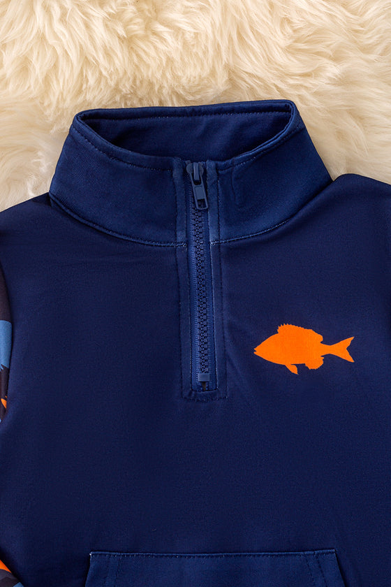 Navy Blue Fish printed sweatshirt. TPB40805 SOL