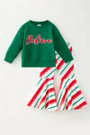 Believe applique sweatshirt and Christmas printed bell bottoms. OFG63048 MON