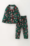 Pink and red bow printed on green pajamas set. PJG60496 SOL