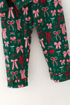 Pink and red bow printed on green pajamas set. PJG60496 SOL