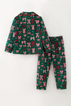 Pink and red bow printed on green pajamas set. PJG60496 SOL