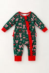 Pink & red bow printed on green baby romper. RPG65161 MON