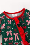 Pink & red bow printed on green baby romper. RPG65161 MON