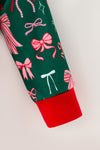 Pink & red bow printed on green baby romper. RPG65161 MON
