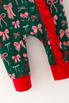 Pink & red bow printed on green baby romper. RPG65161 MON