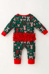 Pink & red bow printed on green baby romper. RPG65161 MON