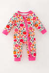 Multi color pumpkin printed baby romper with fuchsia contrast. RPG64312 Mon