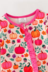 Multi color pumpkin printed baby romper with fuchsia contrast. RPG64312 Mon