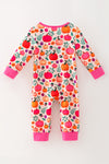 Multi color pumpkin printed baby romper with fuchsia contrast. RPG64312 Mon